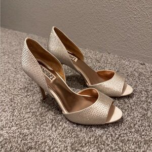 Badgley Mischka Sparkling Cream Peep-Toe Heels
